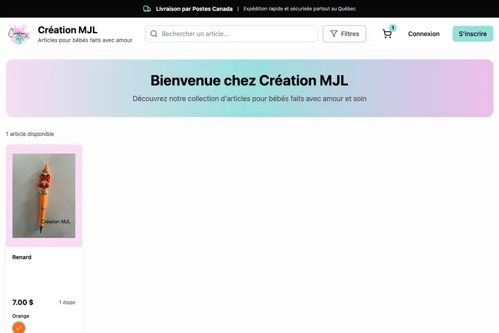 Page d’accueil du site de Création MJL