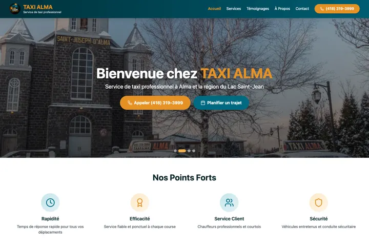 Page d’accueil du site de Taxi Alma